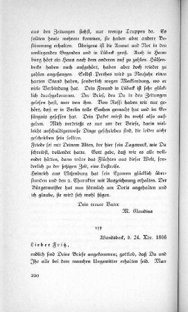 159 Wandsbeck, d. 24. Xvr. 1806