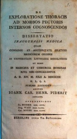 De exploratione thoracis ad morbos pectoris internos cognoscendos : Diss. inaug. med.