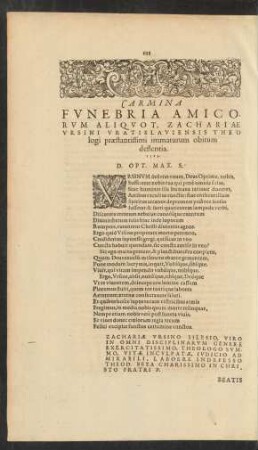 Carmina Funebria Amicorum Aliquot, Zachariae Ursini Vratislaviensis Theologi praestantissimi immmaturum obitum deflentia. 1513.