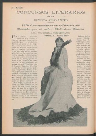 Concursos literarios de la "Revista Cervantes" - Lema: Una estrella cinematográfica, "Pola Negri"