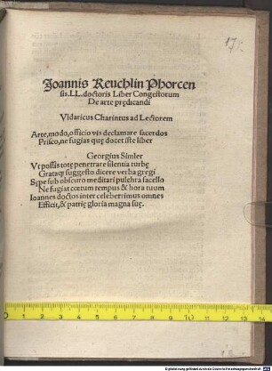 Ioannis Reuchlin ... Liber Congestorum de arte praedicandi