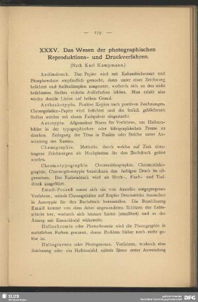 XXXV. Das Wesen der photographischen Reproduktions- und Druckverfahren