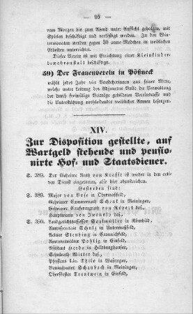 XIV. Zur Disposition gestellte, auf Wartegeld stehende und pensionirte Hof- und Staatsdiener