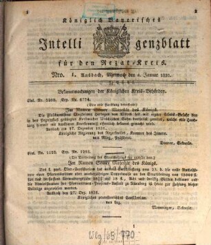 Königlich Bayerisches Intelligenzblatt für den Rezat-Kreis. 1832