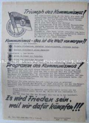Hektografiertes Propagandaflugblatt aus dem EKO mit einem Wettbewerbsaufruf der DSF anlässlich des Weltraumfluges von German Titow
