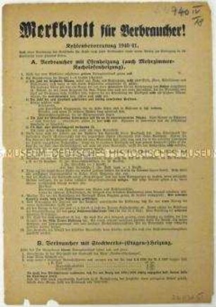 Merkblatt für den Bezug von Kohle für den Winter 1940/41