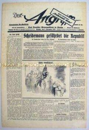 Berliner NS-Wochenzeitung "Der Angriff" u.a. zum Jahrestag des "Hitler-Putsches" und zum Mord an Rathenau