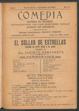 1922001200: El collar de estrellas : comedia original en cuatros actos, en prosa