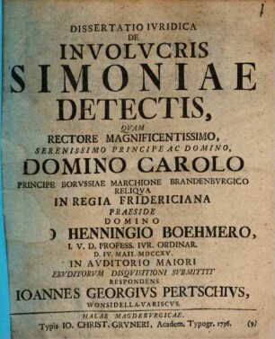 Dissertatio Ivridica De Involvcris Simoniae Detectis