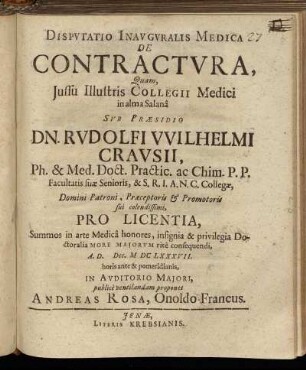 Disputatio Inauguralis Medica De Contractura
