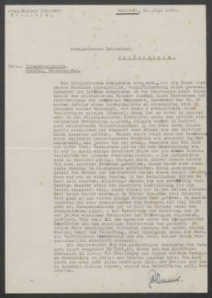 Kriegschronik der ev. Kirchengemeinde Wachbach (Dek. Weikersheim), verfasst von Golkimmer.