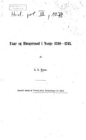Uaar og Hungersnød i Norge 1740 - 1743