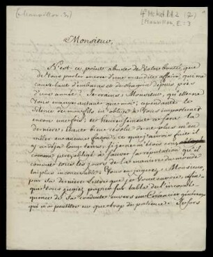 Brief von Eleazar de Mauvillon an Rudolf Erich Raspe
