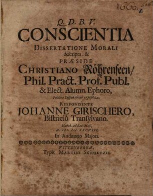 Conscientia dissertatione morali descripta
