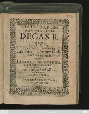 Diatribarum Domesticarum Decas II.