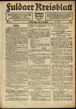 Erste Ausgabe vom Donnerstag, den 09. Januar 1919.