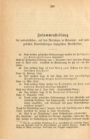 Zusammenstellung der wesentlichsten, auf das Verfahren in Kriminal- und polizeilichen Untersuchungen bezüglichen Vorschriften