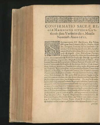 Confirmatio Sacrae Regiae Maiestatis Eiusdem Cautionis data Varsaviae die 5. Mensis Novemb. Anno 1611.