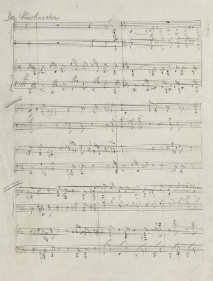Mauersberger, Rudolf: Der Nußknacker für Knaben- oder Frauenchor, Solostimmen, gemischten Chor und Klavierbegleitung. Weihnachtszyklus für die Kruzianer auf Text von Kurt Arnold Findeisen. Autograph der Partitur; 33,2 x 27,5 cm. Seite 3 (später Kleiner Dresdner Weihnachtszyklus Nr. 4, Druck 1951). Dresden: SLUB Mus.11302-C-501
