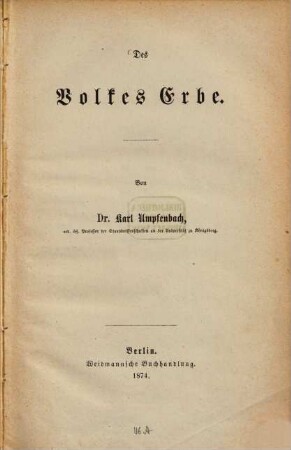 Des Volkes Erbe