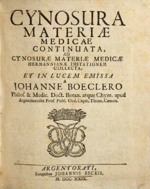 Pauli Hermanni ... Cynosura materiae medicae ..., [2]. Cynosura materiae medicae continuata