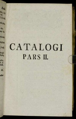 Catalogi Pars II.