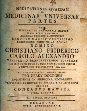 Meditationes quaedam in medicinae vniversae partes