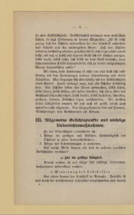 III. Allgemeine Gesichtspunkte und wichtige Unterrichtsmaßnahmen