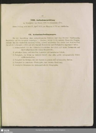 VIII. Aufnahmeprüfung