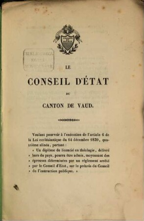 Voulant pourvoir à l'exécution de l'article 6 de la Loi ecclésiastique du 14 décembre 1839 ...