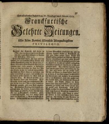 Num. XI. Dienstags den 6. Februar. 1753 - Num. XX. Freytags den 9. Mart. 1753
