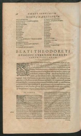 Beati Theodoreti Episcopi Cyrensis Haereticarum Fabularum Liber Primus.