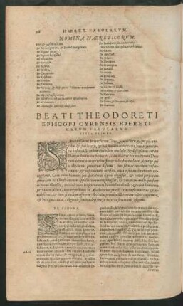 Beati Theodoreti Episcopi Cyrensis Haereticarum Fabularum Liber Primus.