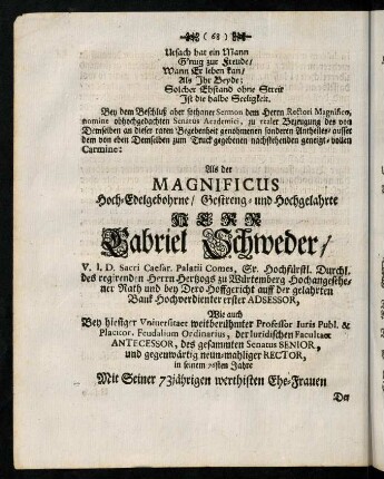 68-85, Als der Magnificus Hoch-Edelgebohren / Gestreng- und Hochgelahrte...