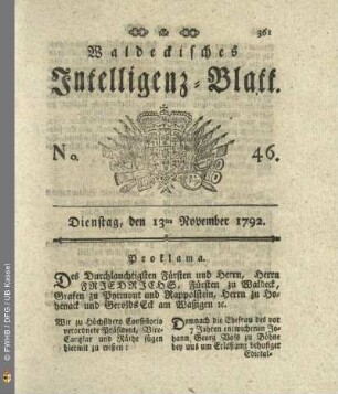 No. 46. Dienstag, den 13ten November 1792