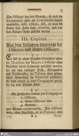 III. Capitul. Von dem besondern Unterricht der Officiers und Unter-Officiers