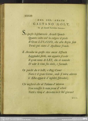 Del Sig. Abate Gaetano Golt, fra gli Arcadi Euridalco Corinteo