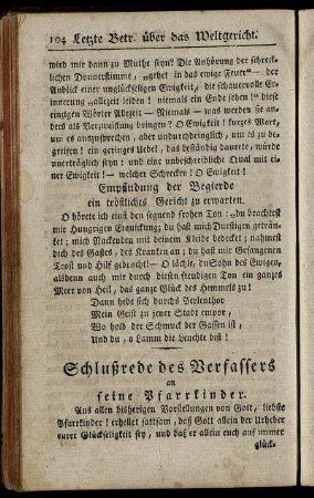 Schlußrede des Verfassers an seine Pfarrkinder.