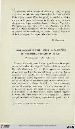 5: Osservazioni e note sopra il sarcofago di Petronilla trovato in Decimo