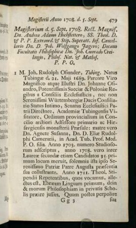 Magisterii Anno 1708 - 1710
