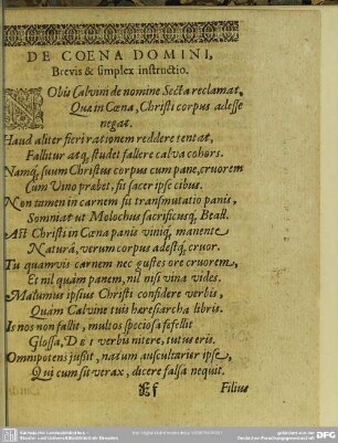 De Coena Domini, Brevis & simplex instructio