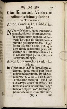 Clarissimorum Virorum restimonia de interpolatione hac Tribonianea.