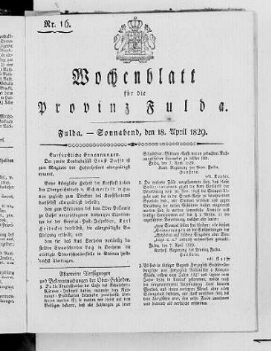 Nr. 16, Ausgabe vom 18. April 1829