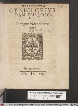 Testamentum Cynici Cuiusdam Philosophi, In regno Neapolitano mortui