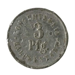 Wertmarke zu 3 Pfennig des Consum-Vereins Halberstadt