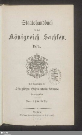 1874: Staatshandbuch für den Freistaat Sachsen