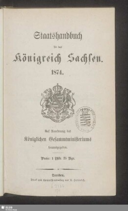 1874: Staatshandbuch für den Freistaat Sachsen