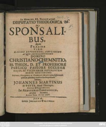 Disputatio Theologica De Sponsalibus