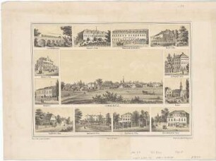 Ansicht von Connewitz, Lithographie, 1850 : Hochstein, Ludwig : Connewitz / gez. u. lith. v. Ludw. Hochstein. - Leipzig : Blau , 1850. - 13 Ansichten auf 1 Kunstbl. : Lithogr. , 30 x 21 cm