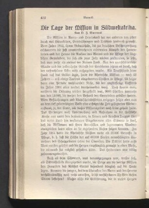 Die Lage der Mission in Südwestafrika